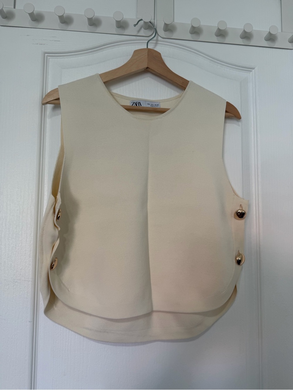 Zara Cream Sleeveless Top with Side Gold Buttons